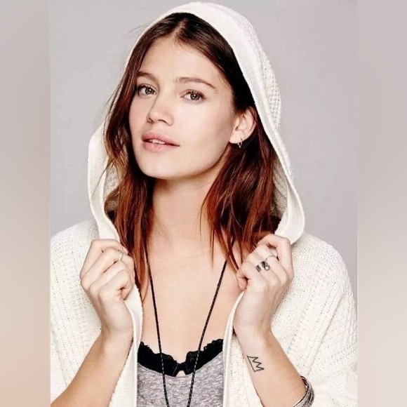 Free People Cream Cable Knit Hooded Cardigan | Cottagecore Coastal Grandma Boho - Picture 2 of 16